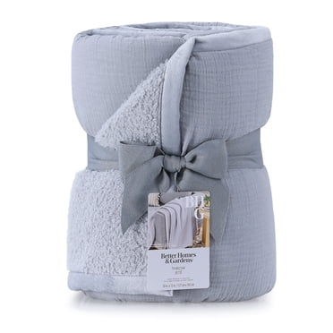 Better Homes & Gardens Gauze Reverse to Cozy Knit Throw Blanket Soft Silver, 50"X72"