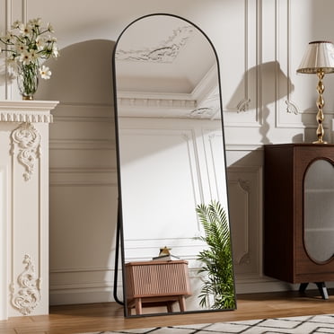 BEAUTYPEAK Miroir Pleine Longueur Arqué 21"x56.1 Pouces Miroir sur Pied Moderne pour Appuyer Ou Poser dans la Chambre Ou le Salon, Noir
