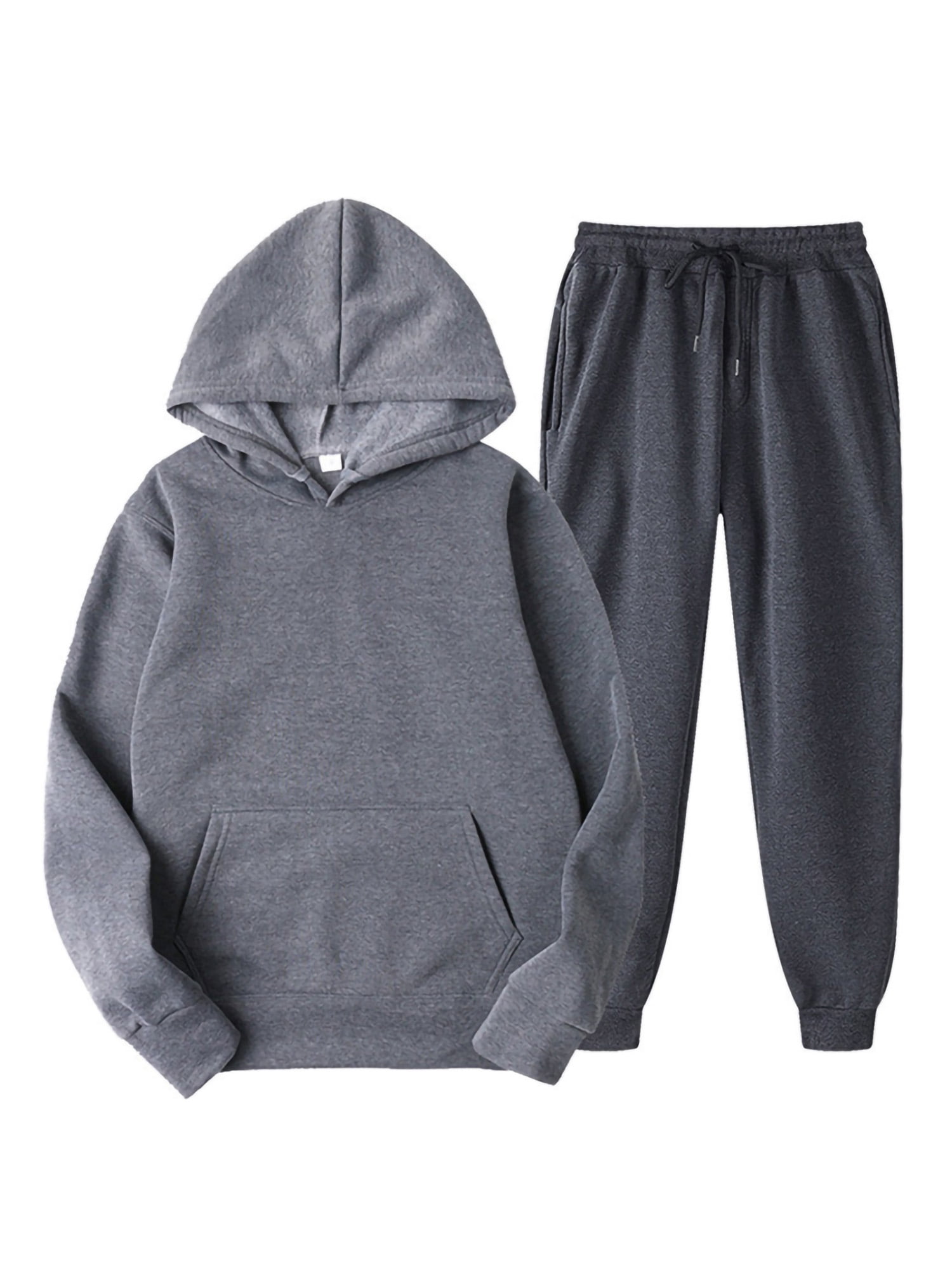 Innerwin Hoodies And Sweatpant Set Solid Color Mens Tracksuit Winter Hooded Warm 2 Piece Hoodie Deep Gray L