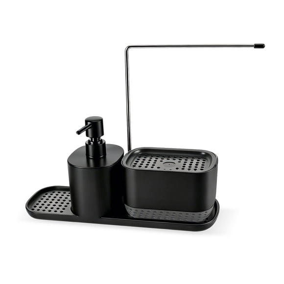 famuka Soap Dispenser with Sponge Holder & Dishcloth Hanger, Dishwashing Liquid Soap Pump Dispenser Set for Kitchen Sink Organizer