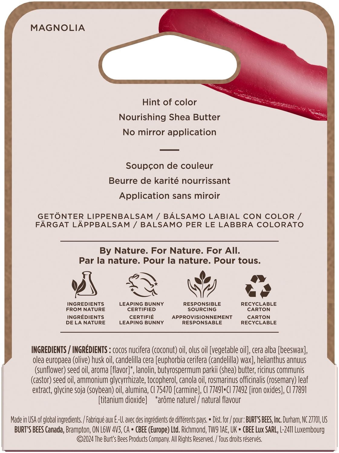 Burt's Bees 100% Natural Origin Moisturizing Tinted Lip Balm, Magnolia with Shea Butter