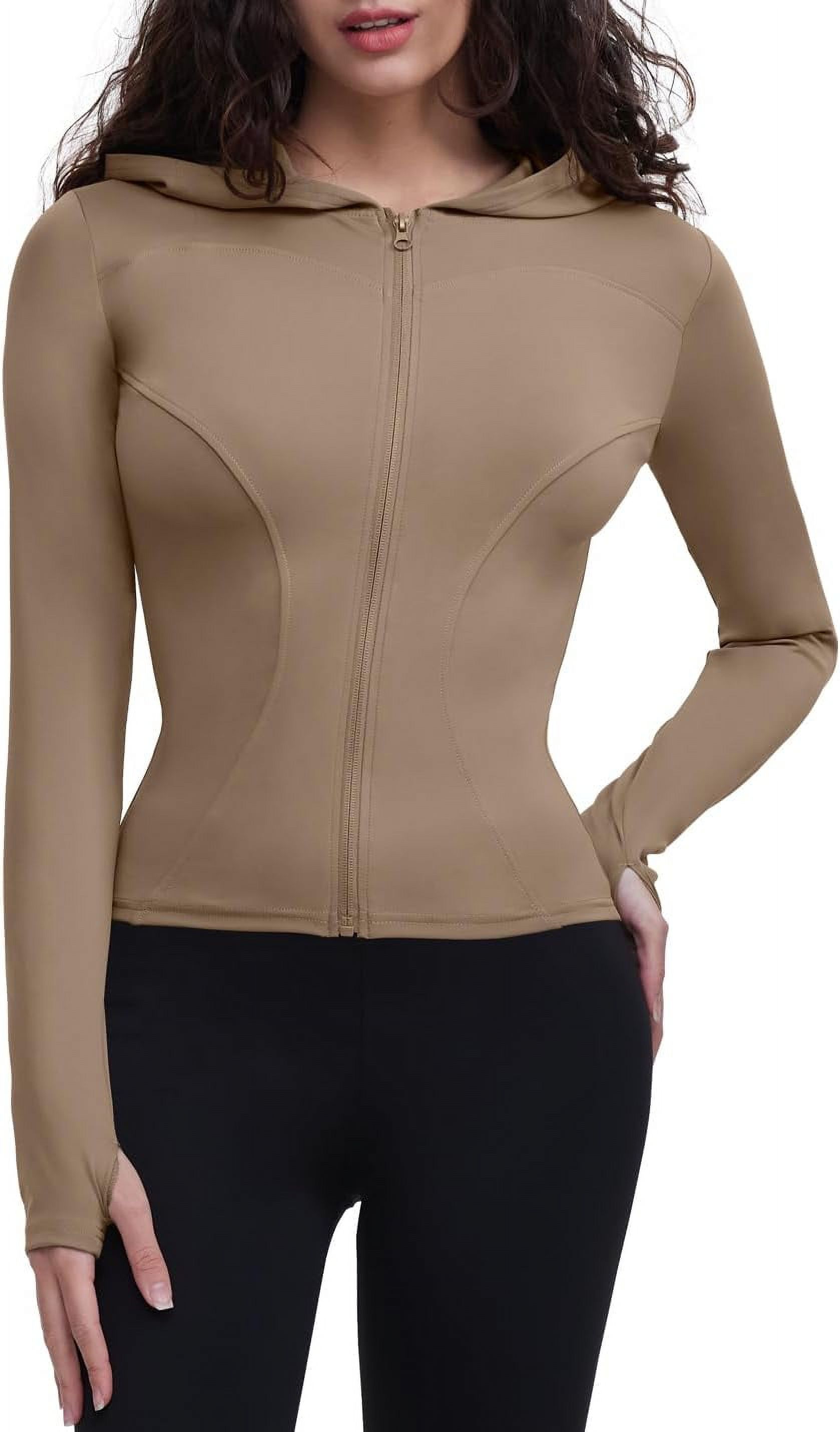 ORUYROP Veste de Course Légère Extensible pour Femmes avec Fermeture Éclair Complète et Trous pour les Pouces