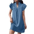 thumbnail image 1 of FcBaudy Robe à Manches Courtes à Col en V, Robes d'Été pour Femmes, Robes pour Femmes Mode Robe Décontractée pour Femmes - Robe à Col en V à Manches Courtes Longue Robe à Taille Longue Jupe Plissée en Soie Glacée pour Dames, 1 of 5