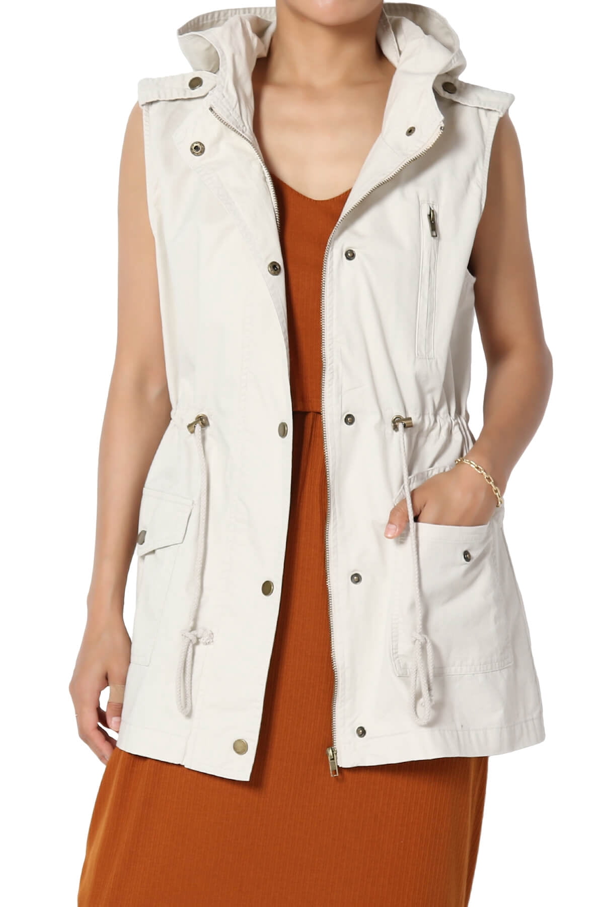 TheMogan Women's PLUS Drawstring Loose Fit Utility Vest Sleeveless Military Jacket