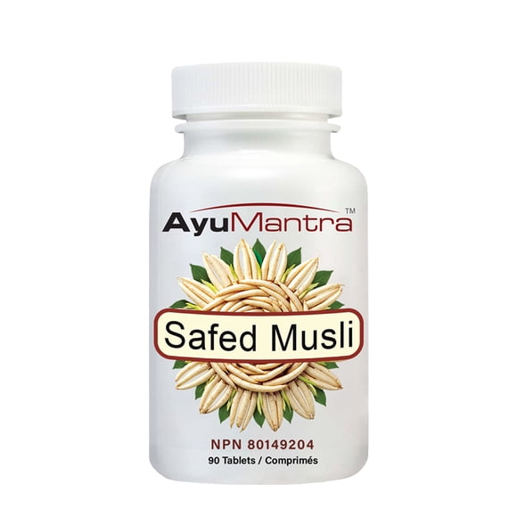 AyuMantra Comprimés de Musli Sûrs, Supplément à Base de Plantes Ayurvédiques pour l'Endurance et la Vitalité, 90 Unités