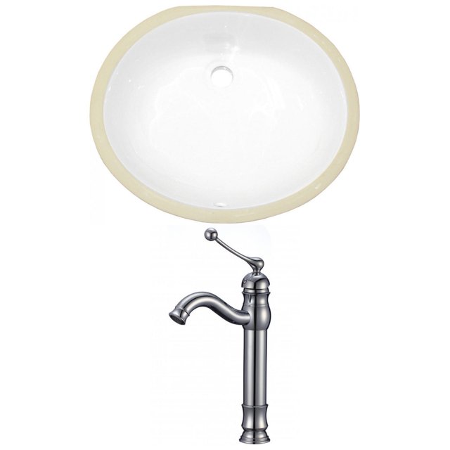 19.5-in. W CUPC Oval Bathroom Undermount Sink Set In White - Chrome Hardware AI-22928
