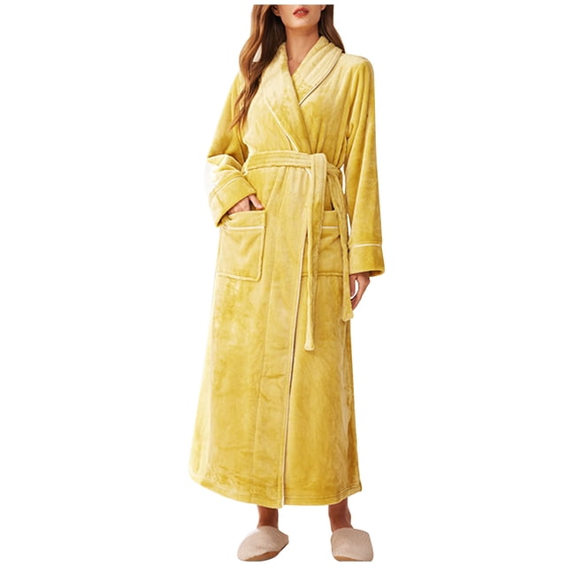 Timegard Womens Bathrobe Long Sleeve Lapel Neck Nightgowns Long Plush Robes Fall Winter Warm Comfy Robe