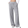thumbnail image 1 of fatyb Womens Casual Ribbed Knit Pants Wide Leg Lounge Pants with Pockets Drawstring Loose Comfy Trousers, 1 of 7