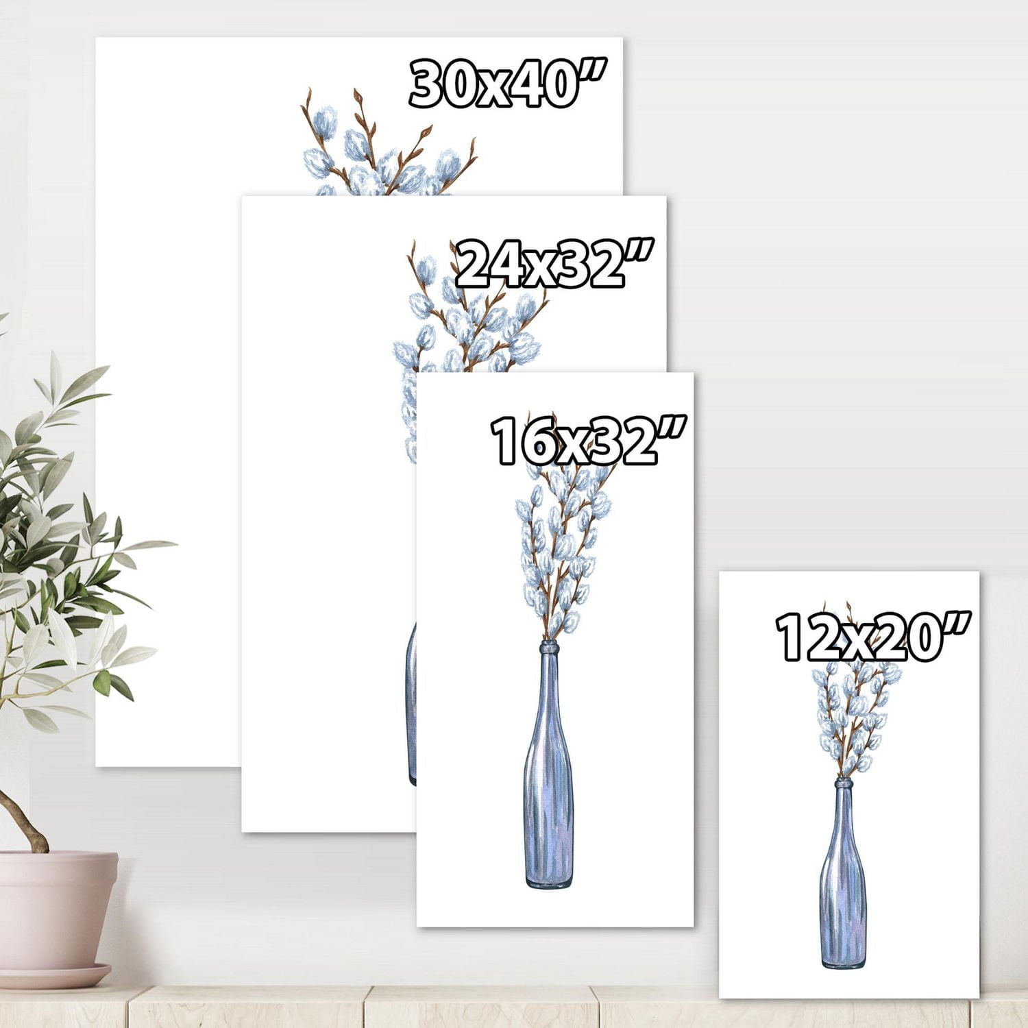 Designart Bouquet de brindilles de saule pourpre II Art mural sur toile