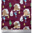 thumbnail image 1 of Soimoi Purple polyester Crepe Fabric Snowman,House & Tree Christmas Printed Fabric 1 Yard 52 Inch Wide, 1 of 3