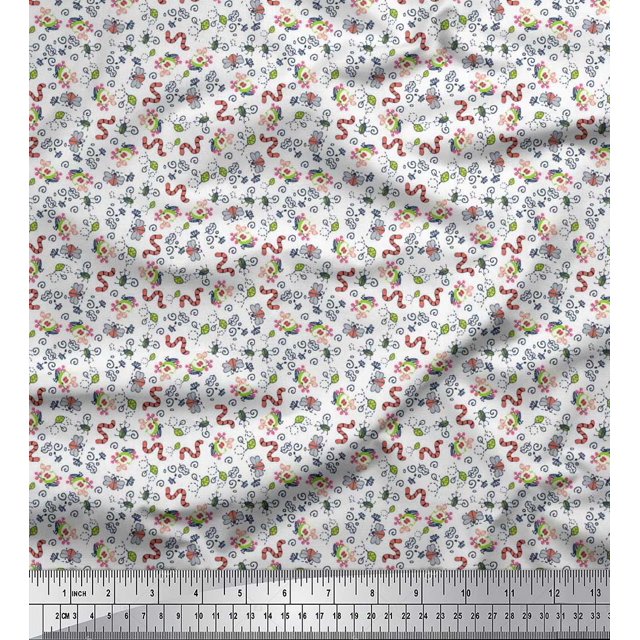 Soimoi Polyester Crepe Fabric Earthworm,Fruit & Insect Decor Fabric Printed Yard 42 Inch Wide