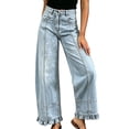 thumbnail image 1 of Hinvhai Womens Ruffle Wide Leg Jeans Cropped Elastic High Waisted Baggy Denim Pants Light Blue S(S), 1 of 7