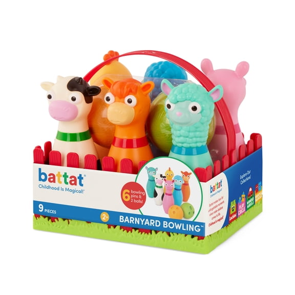 Battat Barnyard Bowling Set with 6 Farm Animal Pins 2 Balls, Toddler and Preschool Toys