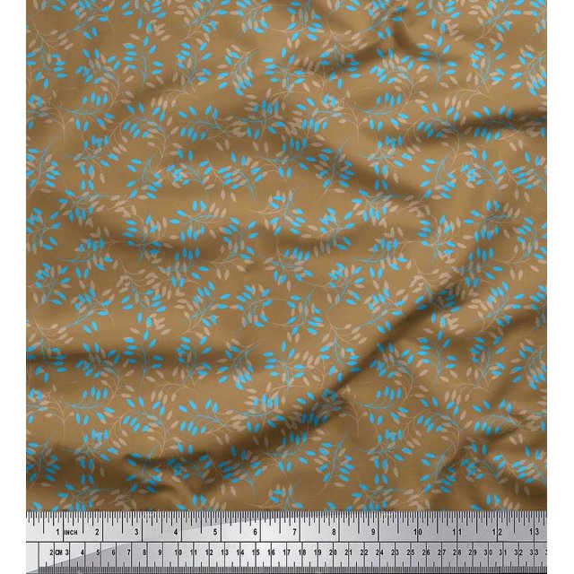 Soimoi Cotton Cambric Fabric Artistic Leaves Print Sewing Fabric Yard 42 Inch Wide