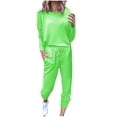 thumbnail image 1 of Mrat Spring Outfits for Women 2023 2 Piece Jogging Sets Solid Polyester Long Sleeve Sweatsuits Sets Two Piece Track Suits Drawstring High Waist Pants Set Comfy Outfits N-Green L, 1 of 5
