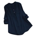 thumbnail image 1 of Besolor Womens Plus Size Cotton Linen Tops V Neck Buttons Long Sleeve Button down Shirts Casual Loose Fall Spring Blouse, 1 of 5