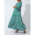 thumbnail image 2 of Kmbangi Robe Longue pour Femmes à Imprimé Géométrique, Col en V, Manches Longues Bouffantes, Coupe Ample, Robe Mode pour le Printemps et l'Été, 2 of 9