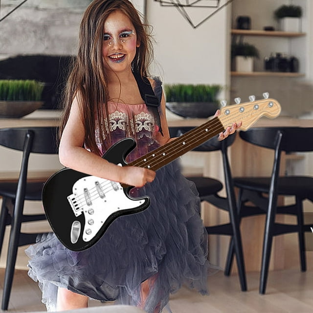 LOVEVER Jouet Guitare 16 Pouces pour Enfants Guitare Électrique 4 Cordes Instruments de Musique pour Enfants Instrument Électronique Portable Multifonctionnel Meilleur Cadeau
