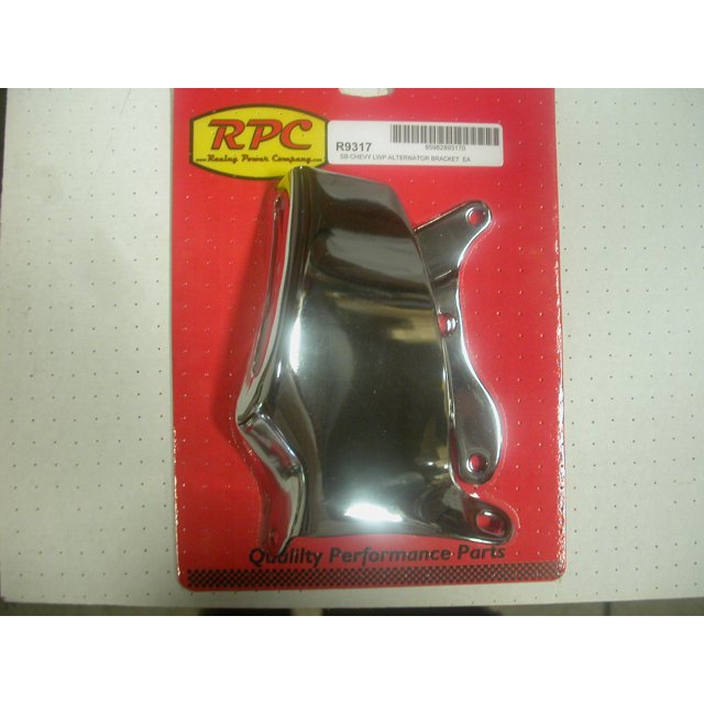 RPC Racing Power Société R9317 Support d'Alternateur pour une Utilisation avec les Petits Moteurs Bloc Chevy avec Pompe à Eau Longue; Style OEM; Chromé; Acier; avec le Haut et le Bas Support