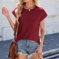 thumbnail image 2 of Plebaso Womens Cap Short Sleeve Tops Casual Summer Crew Neck T-Shirts Solid Color Loose Basic Tee Blouses, 2 of 7
