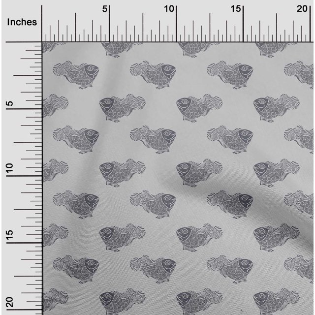 oneOone Cotton Silk Fabric Fish Block Printed Fabric 1 Yard 42 Inch Wide