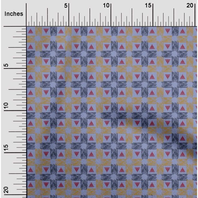 oneOone Cotton Poplin Fabric Check & Triangle Ikat Print Sewing Fabric BTY 42 Inch Wide