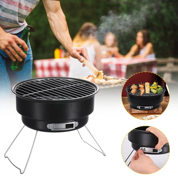 Huayishang Barbecue Grill Portable Rond Barbecue Grill Extérieur en Acier Inoxydable Barbecue Pliant avec Bloc Réfrigérant Four Barbecue Grill