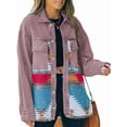 thumbnail image 1 of Women'S Loose Lapel Long-Sleeved Denim Patchwork Jacket Retro Raw Edge Mid-Length Jacket Brick Red M, 1 of 6