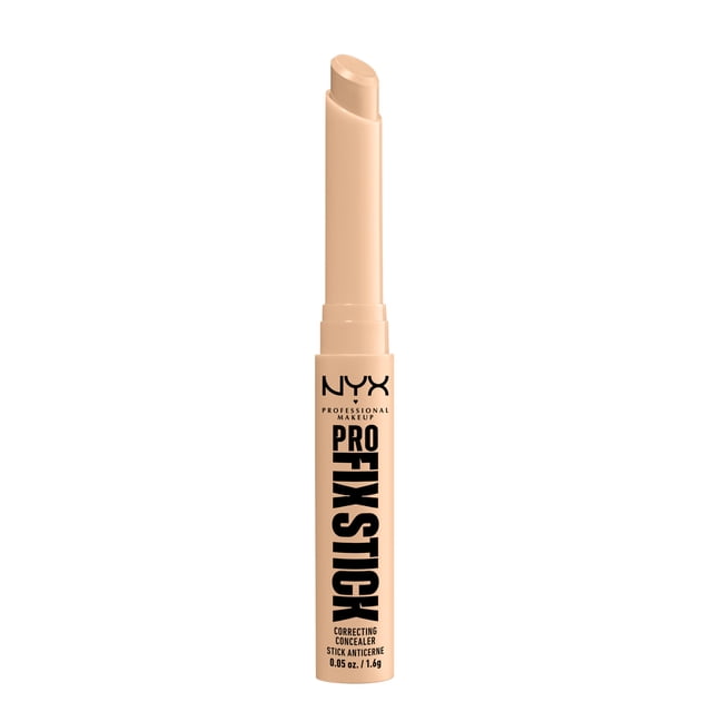 NYX Professional Makeup Pro Fix Stick Correcteur de Couleur en Bâton beige Torsadé avec Texte Noir, Offrant une Couvrance Moyenne et une Finition Naturelle comme la Peau. Infusé d'Acide Hyaluronique, Corrige les Cernes, Imperfections et Rougeurs avec une Formule Crémeuse et Résistante au Transfert.