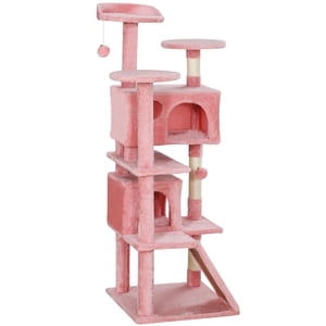 Tour rose multi-niveau de chat avec des poteaux de Scratching & Condo - 54" Centre d'activités pour chats - Plates-formes Cozy Plush & Rampe - Salle de séjour & Chambre