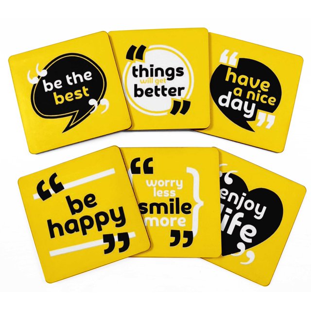 Inkdotpot Set of 6 Drink Coasters Easy Clean 4-inch SquareCoastersCork Base-Reusable- Quotes
