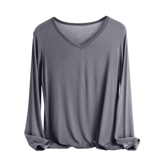 MeetoTime Women's Long Sleeve Shirts Soft Lightweight Undershirts V-Neck Slim Tees Basic Layer Pullover Tops