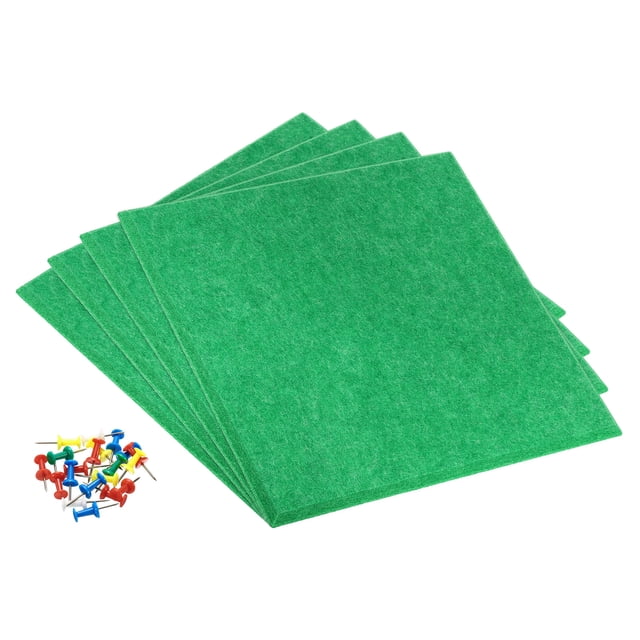 Unique Bargains Self Adhesive Wall Square Bulletin Felt Board Tile with Push Pin, Green 4 Pack
