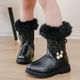 thumbnail image 2 of Hjtefg Girls Winter Boots with Bow - Platform Sole Side Zip Snow Booties for Kids, Warm Comfy Solid Color Boots for Cold Weather,Color: 2-Black Size: 9.5-10 Years, 2 of 9