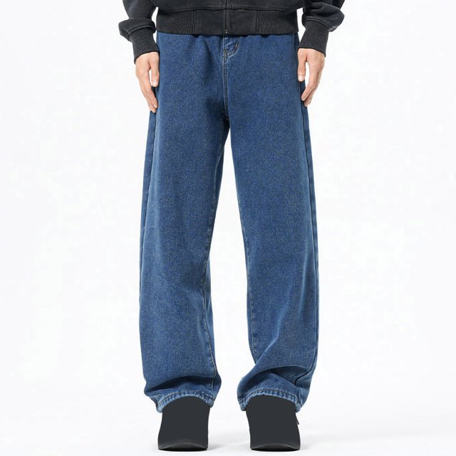 RKSTN Mens Pants Plush Thick Jeans With Elastic Drawstring Loose Oversized Straight Leg Pants Long Pants Soft Comfortable Workout Pants