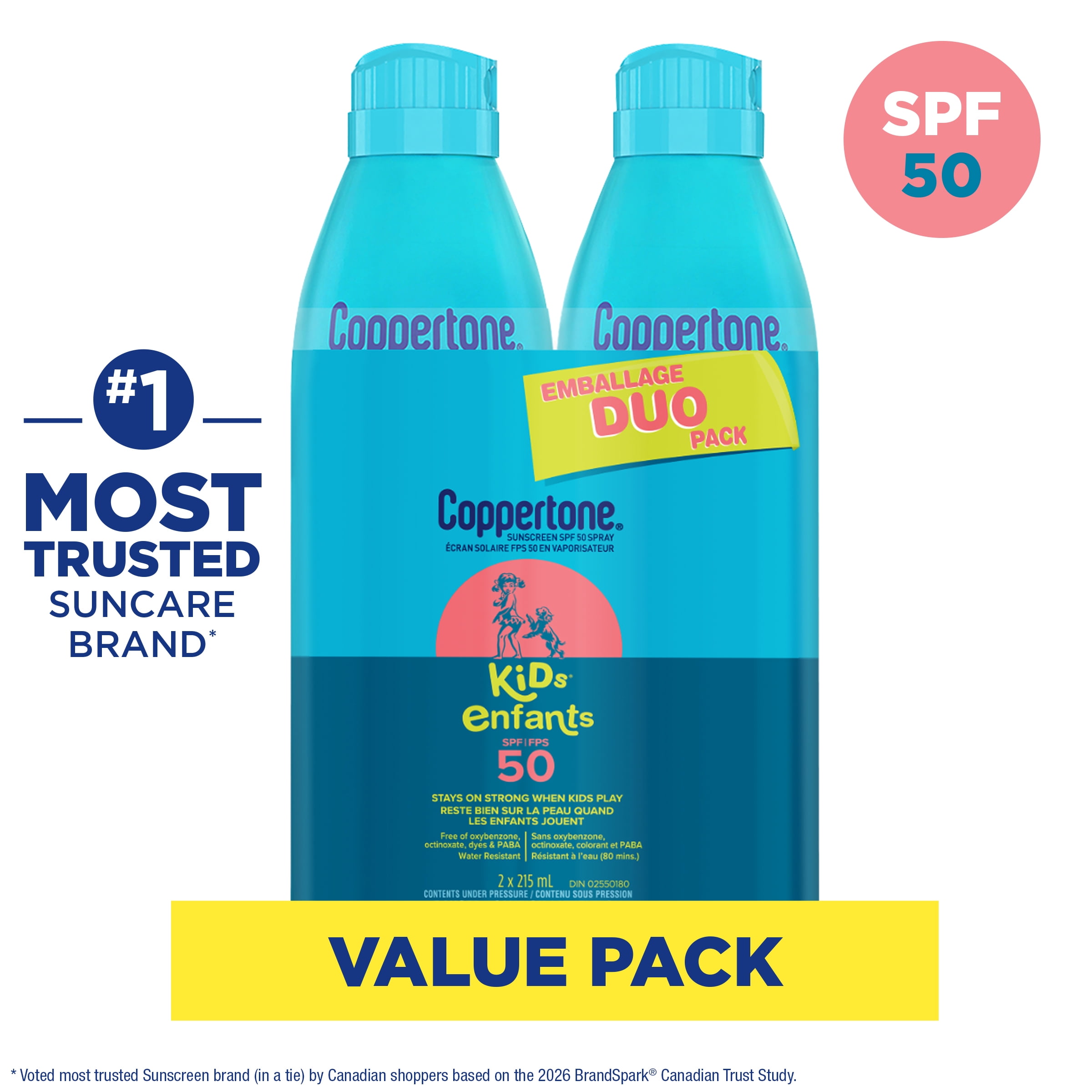 Coppertone Kids écran solaire en vaporisateur continue pour enfants FPS 50, DUO 2 x 222 mL