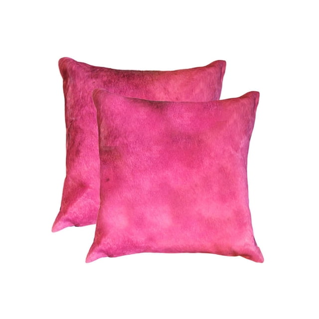TORINO Peau de Vache PILLOW 18"X18 Pouces Lot de 2 Montrant Deux Coussins Carrés Rose Vif Fabriqués à Partir de Peau de Vache Indienne 100 % Naturelle avec Panneaux Cousus à la Main et Fermetures Éclair Cachées, avec Endos en Microsuède Doux, Conçus pour Ajouter Chaleur et texture à la Déco de la Maison et Adaptés à Superposer sur des sofas Ou des Lits.