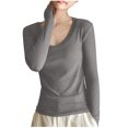thumbnail image 1 of Yuyuzo Women Long Sleeve T Shirts Round Neck Pullover Top Solid Color Basic Tees Shirts Base Layer, 1 of 7