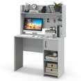 thumbnail image 1 of Gymax Computer Desk Home Office Desk w/ Raised Display Shelf & 2 Open Shelves Gray, 1 of 10