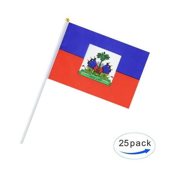 Kind Girl 25 Pack Hand Held Small Mini Flag Haiti Flag Haitian Stick Flag Round Top National Country Flags,Party Decorations Supplies for Parades,World Cup,Festival Events,International Festival