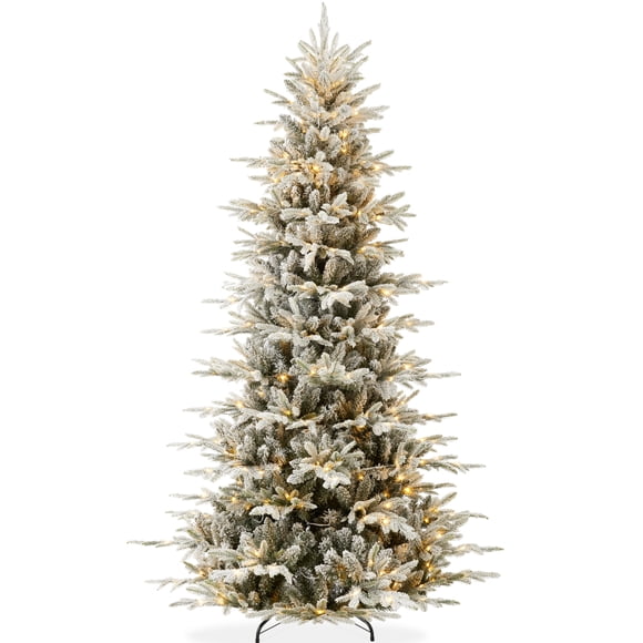 Best Choice Products Arbre de Noël Artificiel Floqué en Tremble Noble de 9 Pi Pré-Illuminé avec 3 088 Extrémités de Branches, 600 Lumières DEL