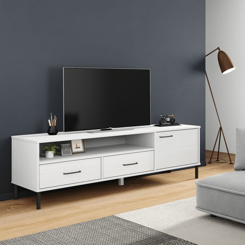 vidaXL TV Cabinet & TV Stand Oslo with Metal Legs White Solid Wood Pine