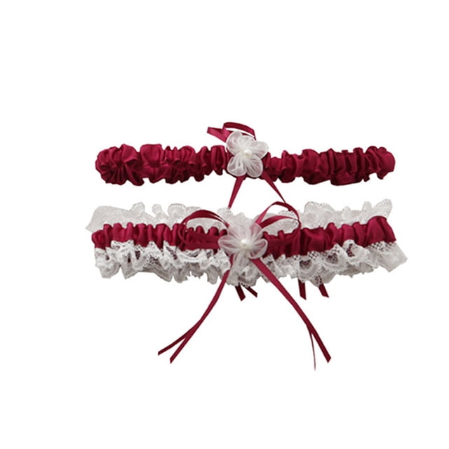 Wedding Bridal Legs Garter Set Bridal Garters Lace Belt Wine Red