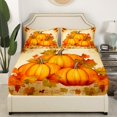 thumbnail image 2 of YST Draps de Lit Citrouille d'Automne Drap-Housse Récolte d'Automne Format Simple, Literie Style Aquarelle Vintage Drap Feuille d'Érable, Couvre-Lit Action de Grâce Heureux Beige Orange (Poche Profonde), 2 of 5