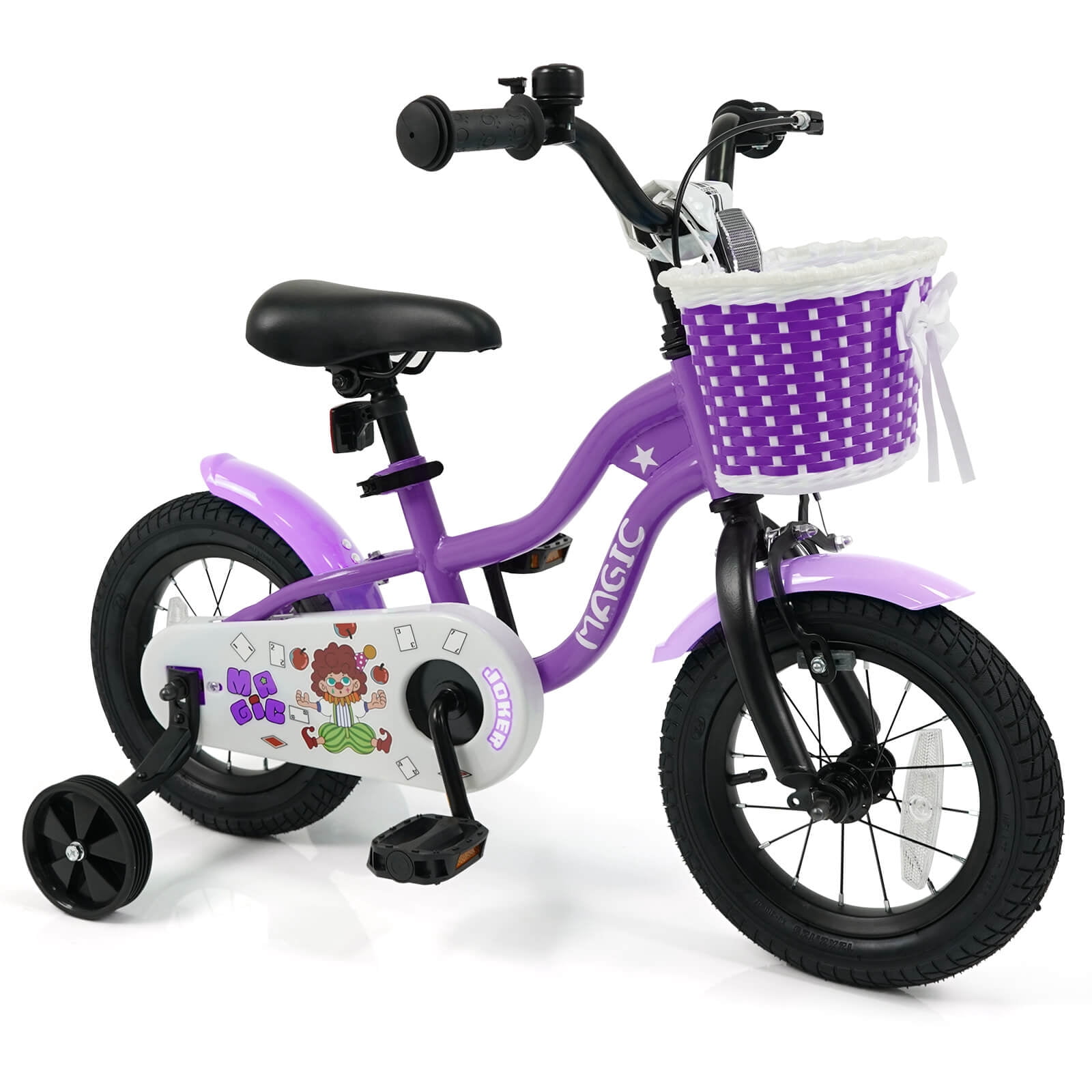 Costway 12" Kids Bike with Training Wheels, Basket, Hand & Coaster Brakes, Adjustable Seat