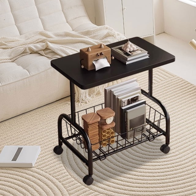 YIMWNYI Rolling Cart Table, Side Table with Mesh Shelves, Compact Storage Solution, Multi-Functional Nightstand, Mobile Coffee Table, Versatile Furniture for Living Room, Bedroom, Kitchen