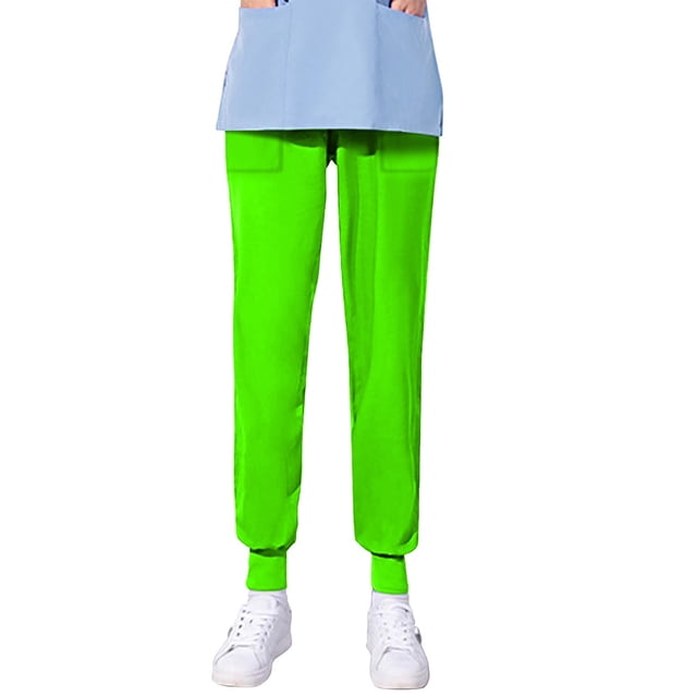 TIMIFIS Scrub for Women Solid Color Four Season Loose Bunched Feet Nurse Work Pants Scrub Pants - Spring/Summer