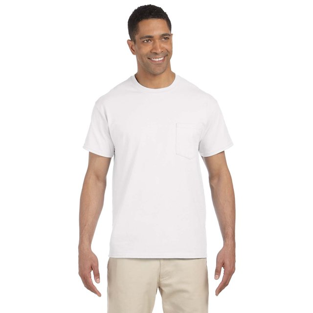 Gildan T-Shirt Adulte Ultra Coton 6 oz avec Poche - Blanc - TG