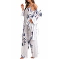 thumbnail image 3 of ZAXARRA Ensemble de Détente d'Automne pour Femme, Camisole à Empiècements en Dentelle + Pantalon + Peignoir, Pyjama 3 Pcs, 3 of 7