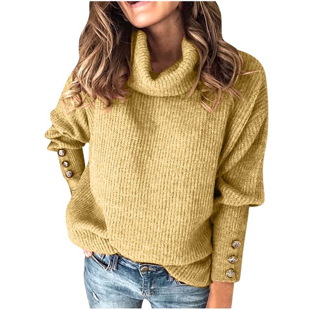 TIMIFIS Womens' Turtleneck Long Sleeve Cable Knit Sweaters Oversized Sweaters Fall Long Sleeve Spilt Hem Tunic Pullover Sweater Knit TopsFall/Winter